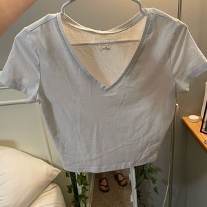 Plain white cropped v neck tee